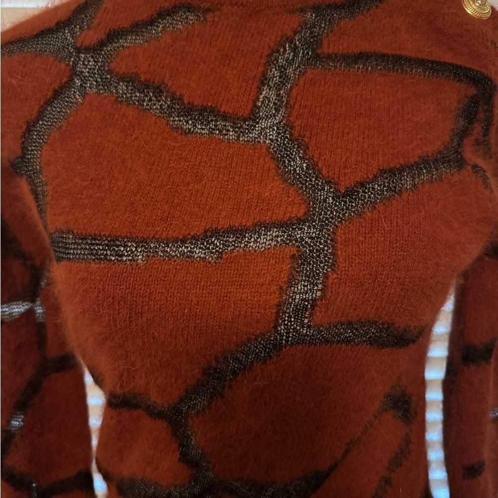 Balmain Rust-burnt orange and Black Patterned Turtleneck Sweater size 38 - Picture 10 of 12